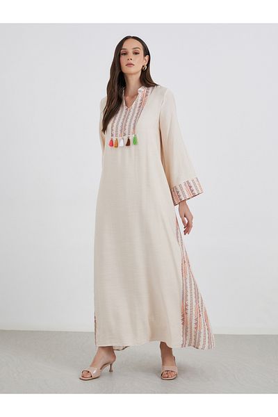 Styli Embroidered Jalabiya with Tassel Trim
