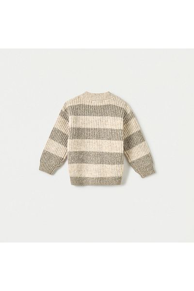 ELIGO Striped Cardigan with Long Sleeves and Button Closure