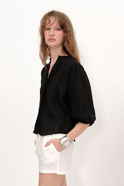 Addax Rib Detailed Balloon Sleeve Shirt G5807