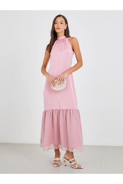 Styli Plain Halter Neck Sheath Maxi Dress