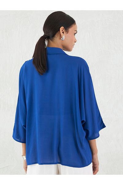 Femmella By Styli Blue Button Down Spread Collar Shirt