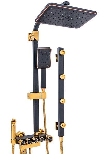 Trendy's Coloana dus cu hidromasaj, cinci functii montare cabina dus, functie bideu itegrata, black-gold TREN