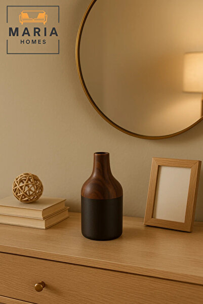 MARIA HOMES Two-Tone Ceramic Vase in Brown and Black – Modern Bottle Shape