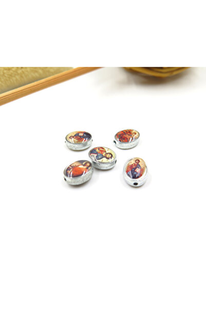 Createur Set 50 Buc Distanțiere metal ovale cu imagini religioase, 9.5 cm