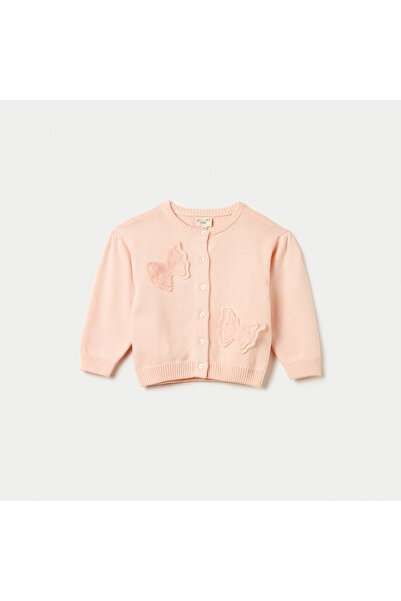 Juniors Butterfly Applique Cardigan with Long Sleeves and Button Closure