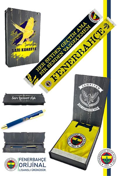Fenerbahçe Original Licensed I Can'T Give up on You Shawl Scarf and Hybrid Ballpoint Pen Set