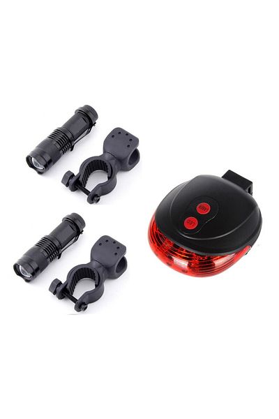 Carsons Set 3 pcs., front lights with zoom lens, laser stop 5 LEDs, light set, black