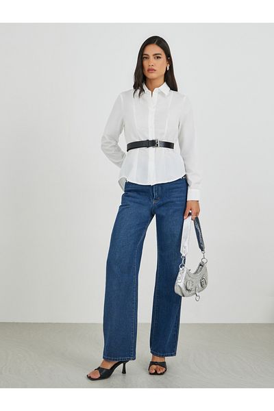 Styli Solid Long Sleeve Buttoned Shirt with Belt