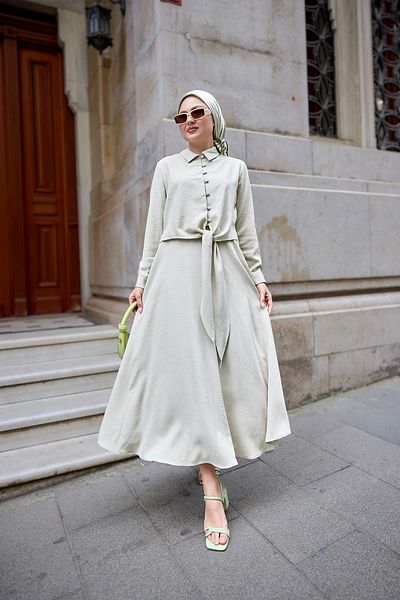 LOCCO Women's Shirt Tie-Up Linen Suit Cream