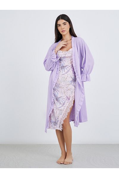 Styli Textured Rib Ruffle Edge Robe