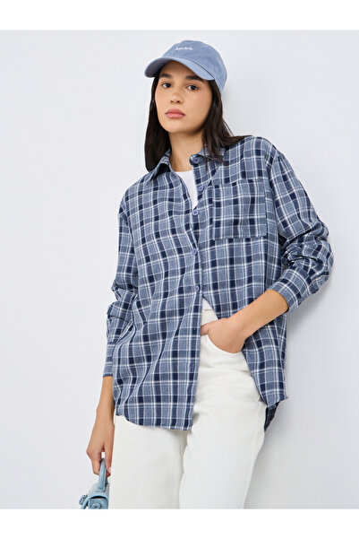 Styli Checkered Print Spread Collar Oversized Shirt