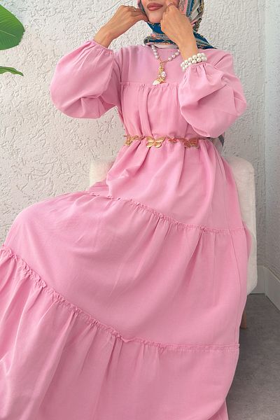 Salih Çelebi Layered Detailed Dress 2355 - Pink