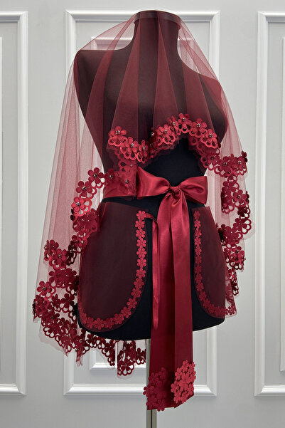 ZEYMERADE طقم ستارة زفاف باللون الأحمر الداكن مع زهور ثلاثية الأبعاد وأحجار ل...