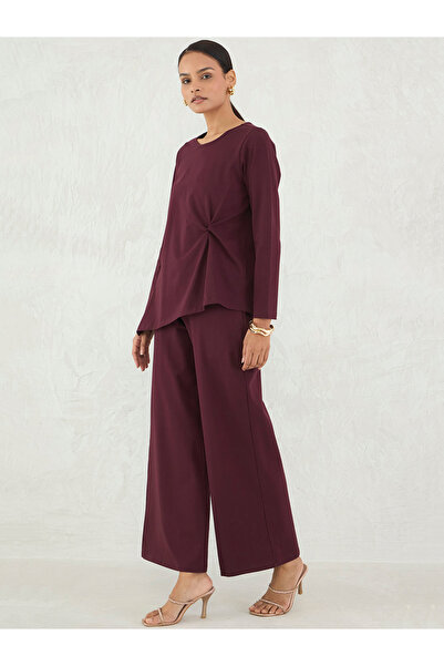 Femmella By Styli Cotton Knit Twist Detail Top and Pants Co-Ords