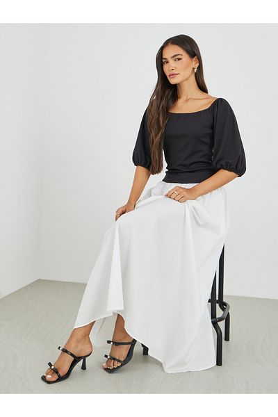 Styli Color Block Balloon Sleeveless A-Line Maxi Dress