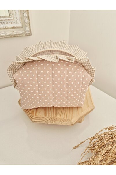 BABY KANGAROO حقيبة مكياج على شكل قلب بيج – كشكشة، قطن 100%، مبطن، منظم متعدد...