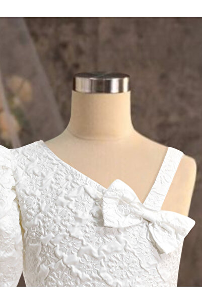 Take Two By Styli One Sleeve Textured Dress with Bow Detail