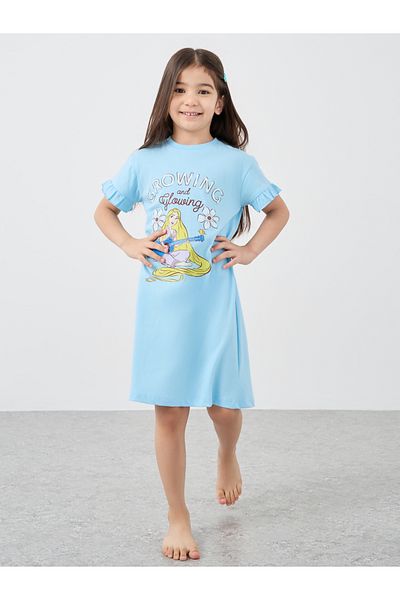 Styli Graphic Ruffled Sleeve Night Dress
