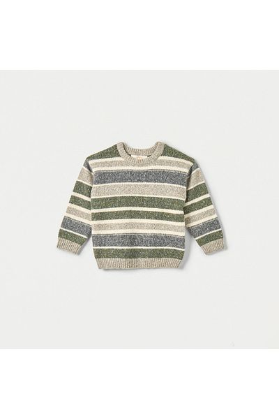 ELIGO Striped Long Sleeve Sweater with Crew Neck