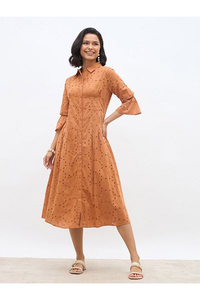 Styli Schiffli 3/4 Sleeve Shirt Midi Dress