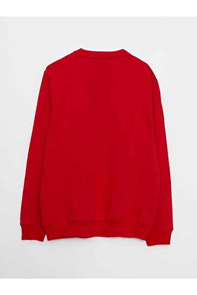 LC Waikiki Ανδρικό χοντρό φούτερ με μακρύ μανίκι με λαιμόκοψη σε κόκκινο χρώμα με θέμα την Πρωτοχρονιά