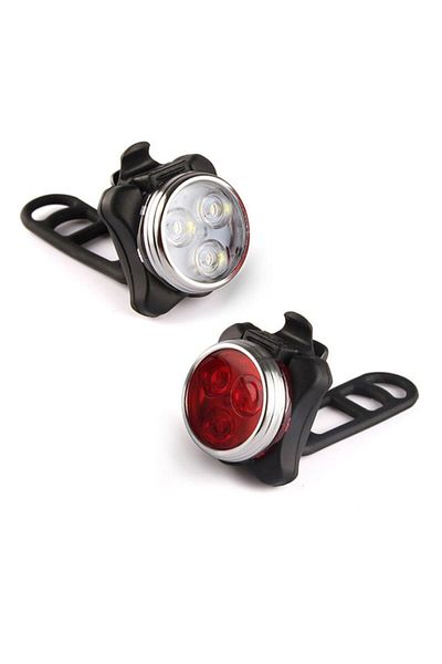 Carsons Set 2 pcs, Front Light and Rear Stop 3 LED, USB Rechargeable, 4 Light Modes, Silver/Black