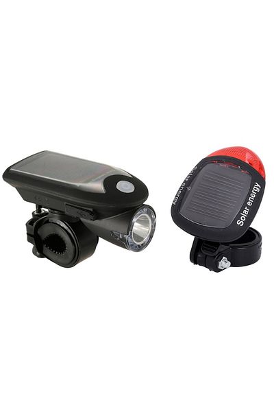Carsons Set 2 solar rechargeable bicycle lights, 2 strong LED stoplight, 3 lighting modes, black