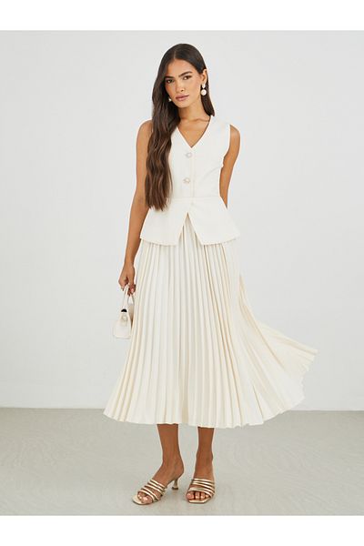 Styli Solid Sleeveless Blazer Midi Dress