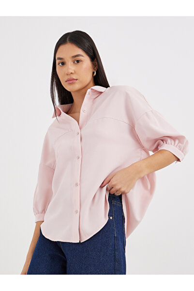 Styli قميص كبير الحجم بأكمام منفوخة وحافة منحنية