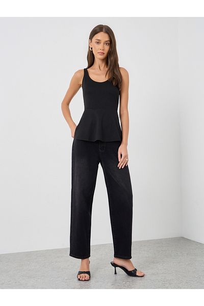 Styli Solid Sleeveless Peplum Top