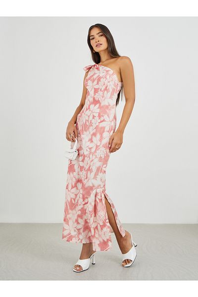 Styli Floral Print One Shoulder A-Line Maxi Dress