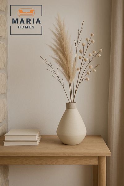 MARIA HOMES Matte Beige Ceramic Decorative Vase – Small Modern Accent Piece