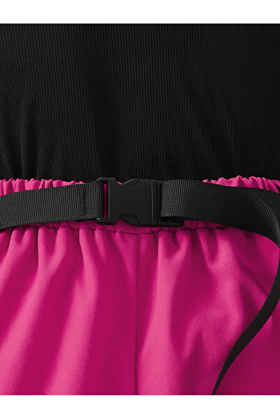 Take Two By Styli Girls Pink Cold Shoulder Top and Belted Joggers Set