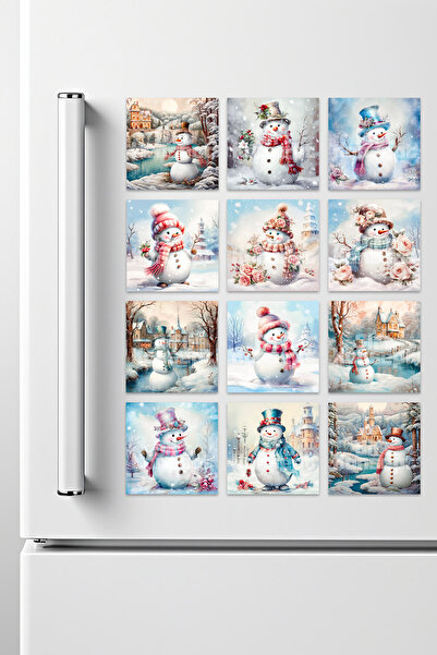 giftkonsept Kardan Adam Retro Baskılı Dekoratif Buzdolabı Süsü 12'li Magnet