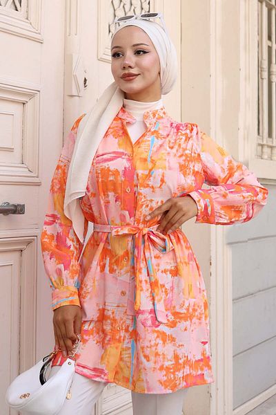 benguen Πουκάμισο Hijab με σχέδιο Orange 700