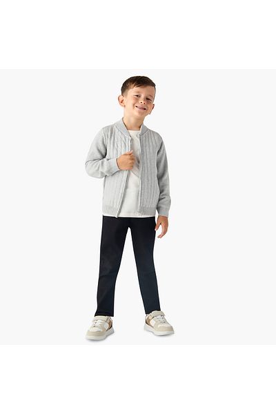 Juniors Textured Zip Through Cardigan with Long Sleeves