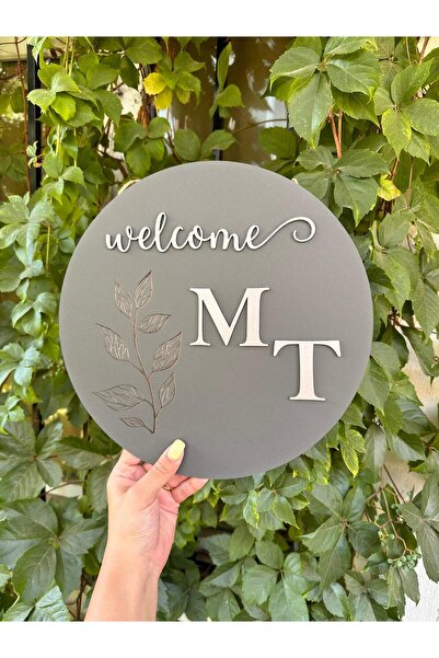 esamore concept Çiçek Desenli Gümüş Yazılı İsme Özel Kapı Süsü, Bebek Doğum Panosu, Gümüş Welcome Yazılı