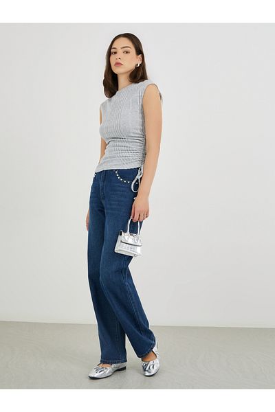 Styli Grey Knitted Sleeveless Top with Ruched Detail