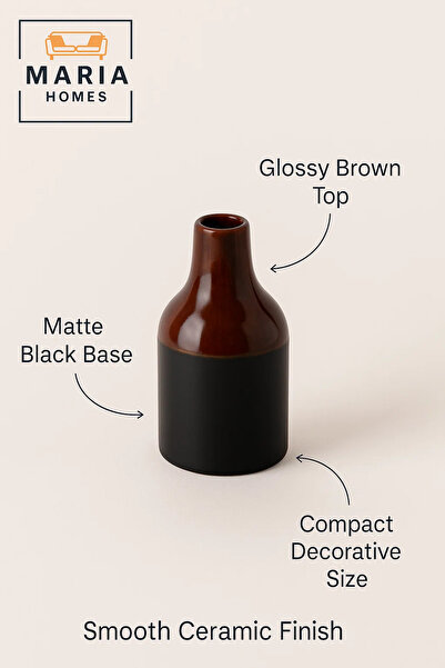MARIA HOMES Two-Tone Ceramic Vase in Brown and Black – Modern Bottle Shape