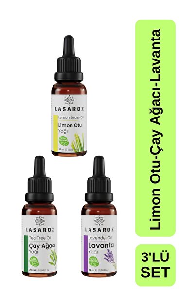 lasaroz Limon Otu Yağı-Lavanta Yağı-Çay Ağacı Yağı 3x20 ml Avantajlı Set