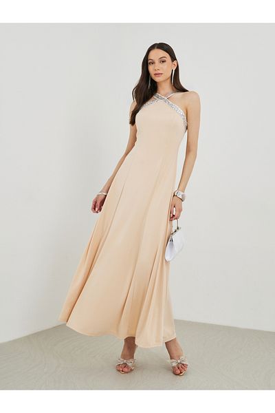 Styli Embellished Sleeveless A-Line Maxi Dress
