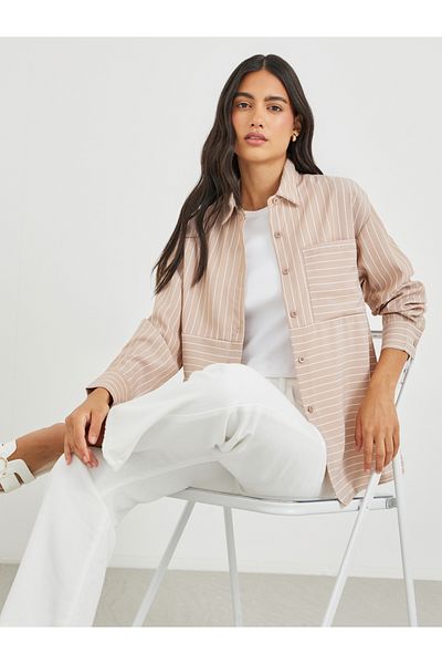 Styli Striped Longline Regular Fit Shirt with Pocket