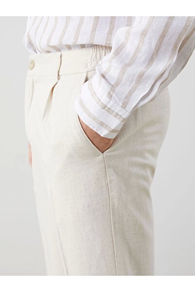 LC Waikiki Southblue Beige Standard Fit Linen Blend Men's Trousers
