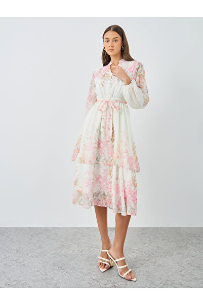 Styli Floral Print Layered Midi Dress