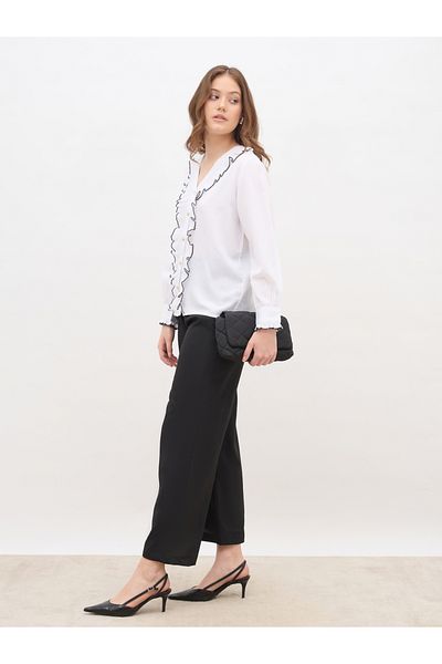 Styli Pleated Ruffle Detail Regular Fit Shirt