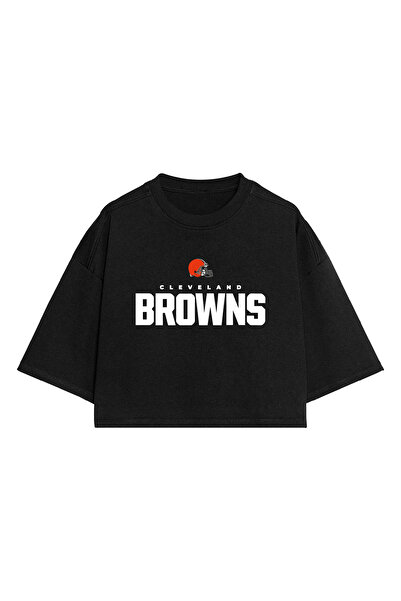 BA Sportswear تي شيرت كليفلاند براونز لكرة القدم باللون الأسود كبير الحجم