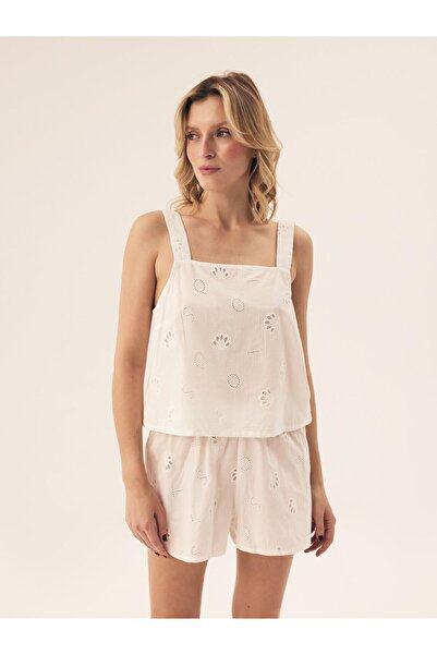 ESOTIQ Women's Pajama Set Two-Piece Cami Top & Shorts Lightweight Ajouré Romantic | Rorai