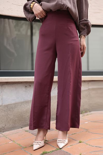 LOCCO Women's Pallazzo Trousers Burgundy