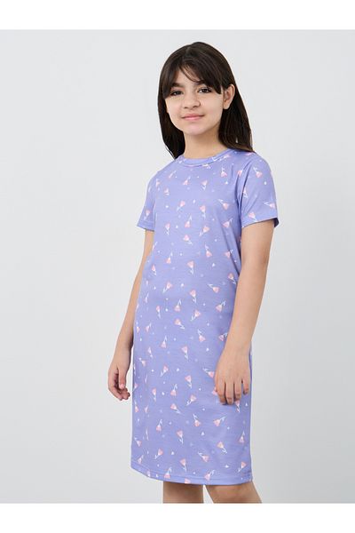 Styli Floral Print Round Neck Sleep Dress