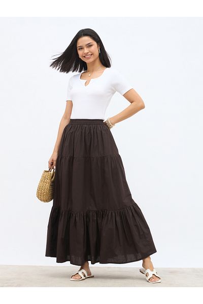 Styli Elasticated Waistband Tiered Maxi Skirt